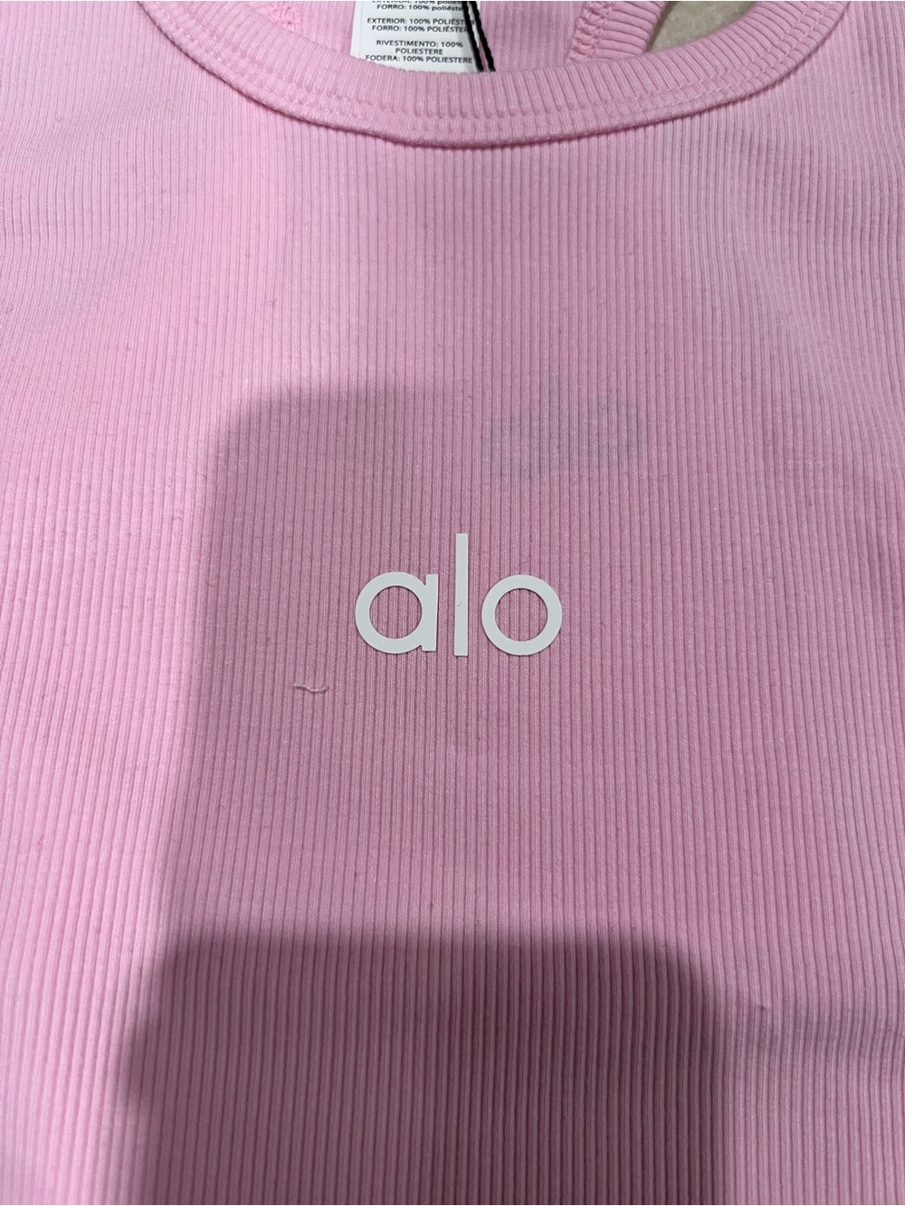 Alo Yoga Pink Ribbed Cropped Racerback Tank Top - Size Medium - NWT - Picture 2 of 4